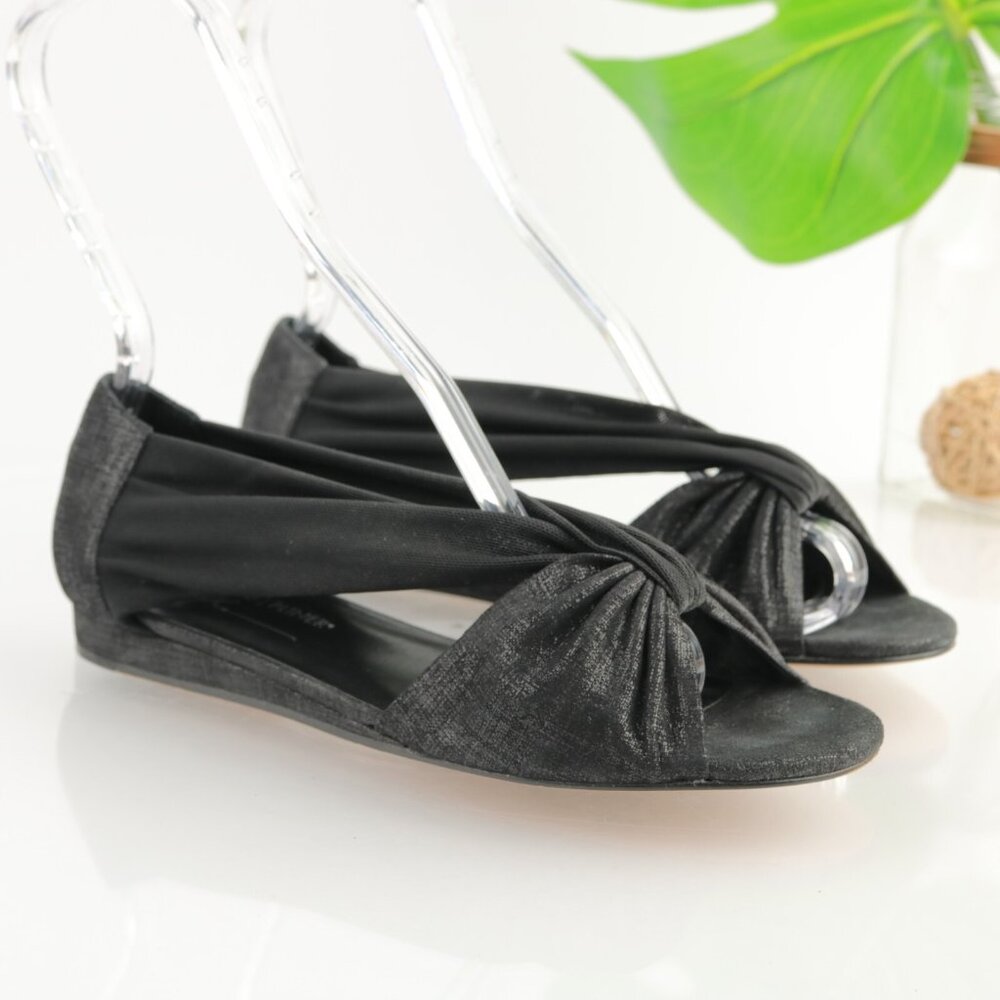 Donald Pliner‎ Womens Nuri Sandal Size 8 Black Metallic Elastic Slingback Flat